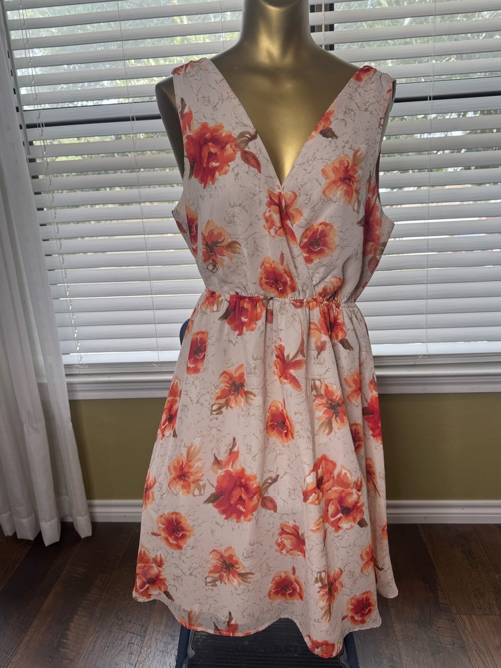 Forever 21 Cream Dress with Orange Floral Print
